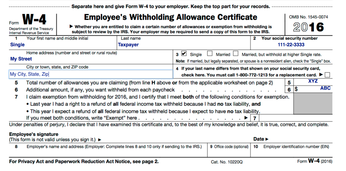 form w 4 single
 W-16 - RLE Taxes